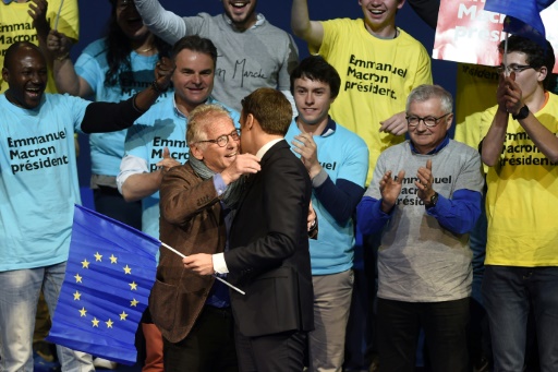 Emmanuel Macron avec Daniel Cohn-Bendit lors d’un meeting à Nantes