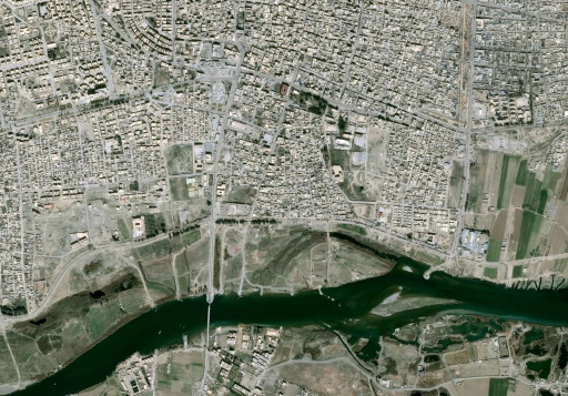 Vue satellite et partielle de la ville de Raqa