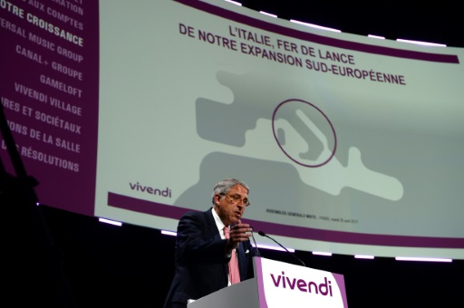 Le président du directoire de Vivendi, Arnaud de Puyfontaine, lors d’une assemblée générale des actionnaires, le 25 avril 2017