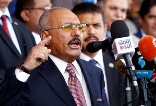 L&rsquo;ancien président yéménite Ali Abdallah Saleh prononce un discours pour le 35e anniversaire de son parti politique