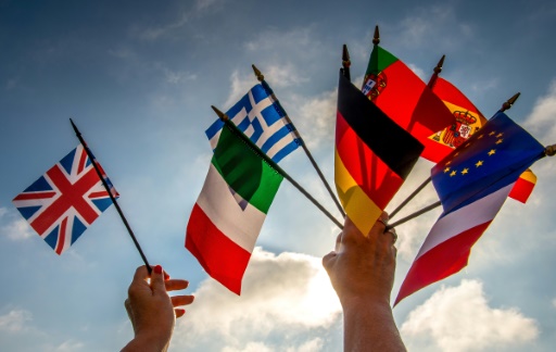 Des drapeaux de pays européens brandis