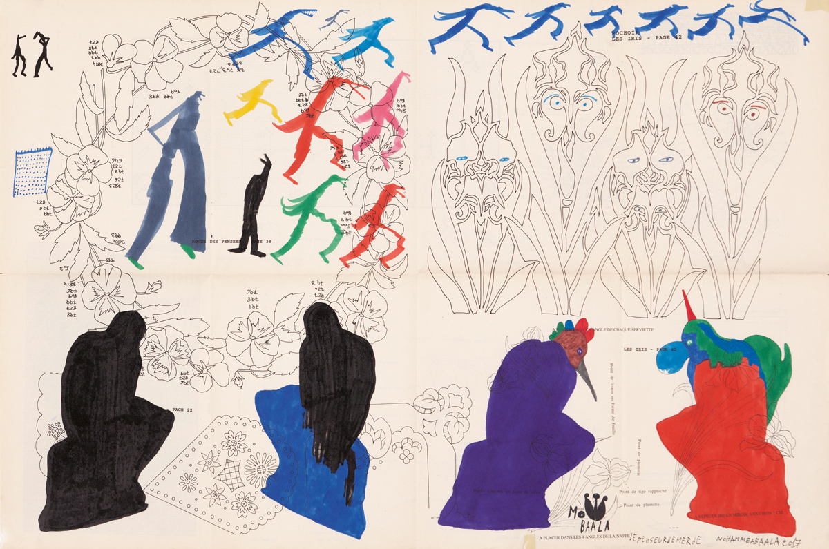 Le Penseur I, 2017. Marqueur acrylique sur patron de broderie, 59 x 90 cm