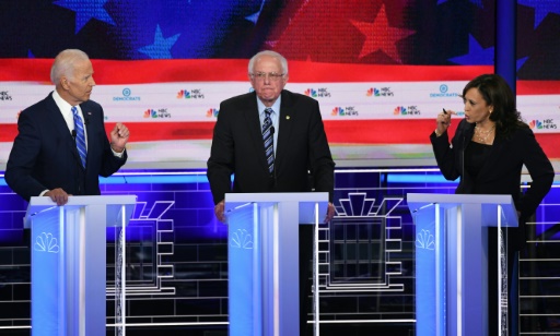 Joe Biden (G), Bernie Sanders (C) et Kamala Harris investiture démocrate