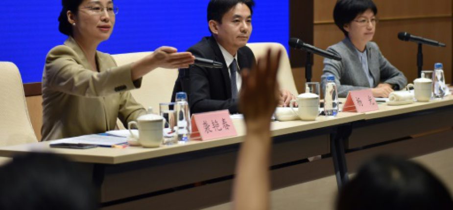 Conférence de presse des porte-parole du Bureau des affaires de Hong Kong et Macao, le 6 août 2019 à Pékin © AFP GREG BAKER