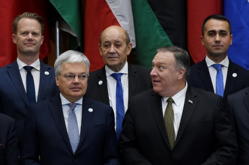 Mike Pompeo et ses homologue Jean-Yves Le Drian, Luigi di Maio Didier Reynders Jeppe Kofod