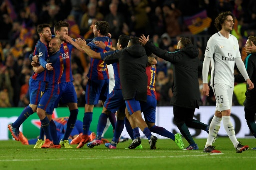 Les joueurs du FC Barcelone remontada PSG