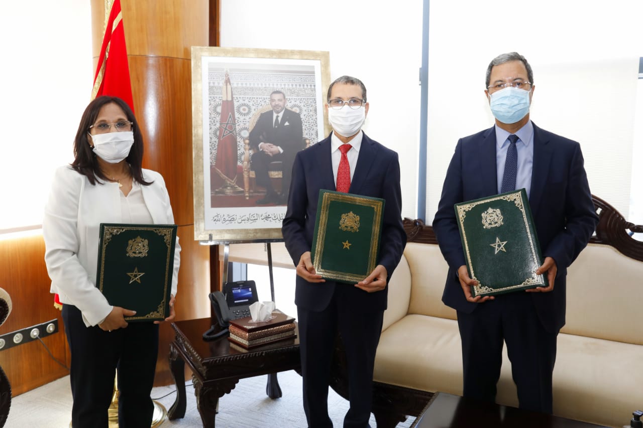 Othmani, Amina Bouayach présidente du CNDH et le Directeur général de la CDG, Abdellatif Zaghnoun