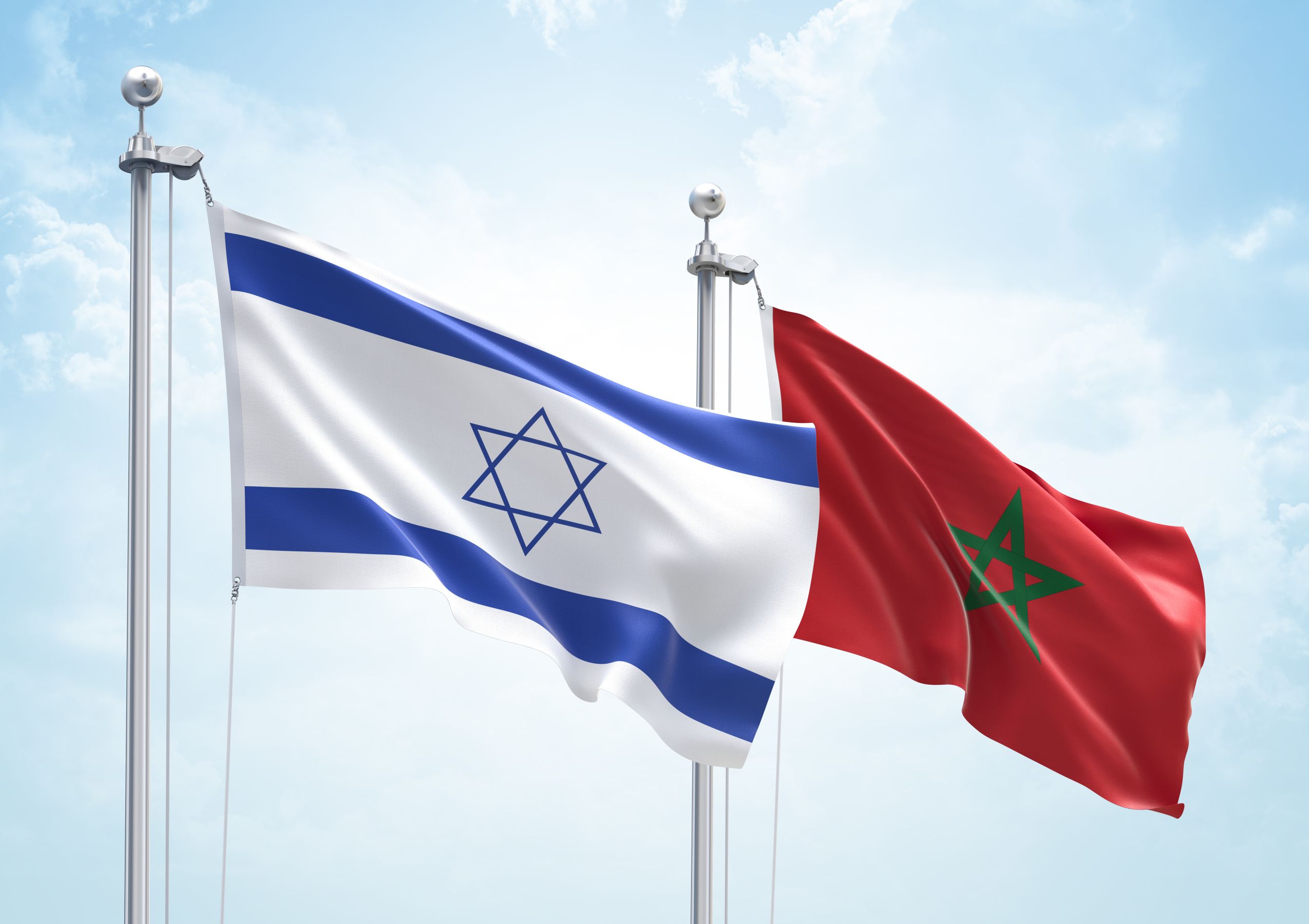 3d,Rendering,Of,Israel,&,Morocco,Flags,Are,Waving,In