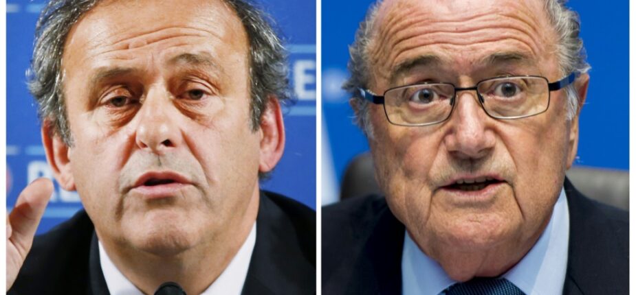 Montage photo du président de l'UEFA Michel Platini, le 22 février 2014 à Paris, et de son homologue de la FIFA Sepp Blatter, le 4 octobre 2013 à Zurich