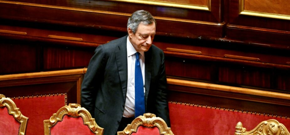 Le Premier ministre italien Mario Draghi au Sénat, à Rome, le 20 juillet 2022.