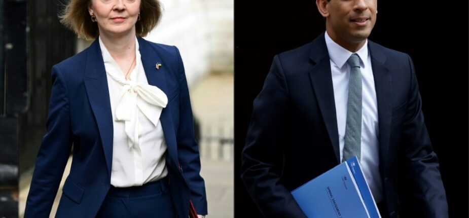 Montage photos du 12 juillet 2022 de la cheffe de la diplomatie britannique Liz Truss et de l'ancien ministre des Finances Rishi Sunak, à Londres