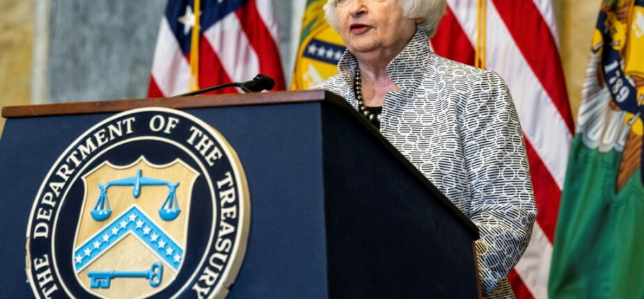 La secrétaire au Trésor Janet Yellen lors d'une conférence de presse à Washington le 28 juillet 2022