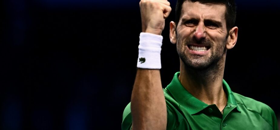 Le Serbe Novak Djokovic après sa victoire face au Grec Stefanos Tsitsipas lors des Masters le 14 novembre 2022 à Turin