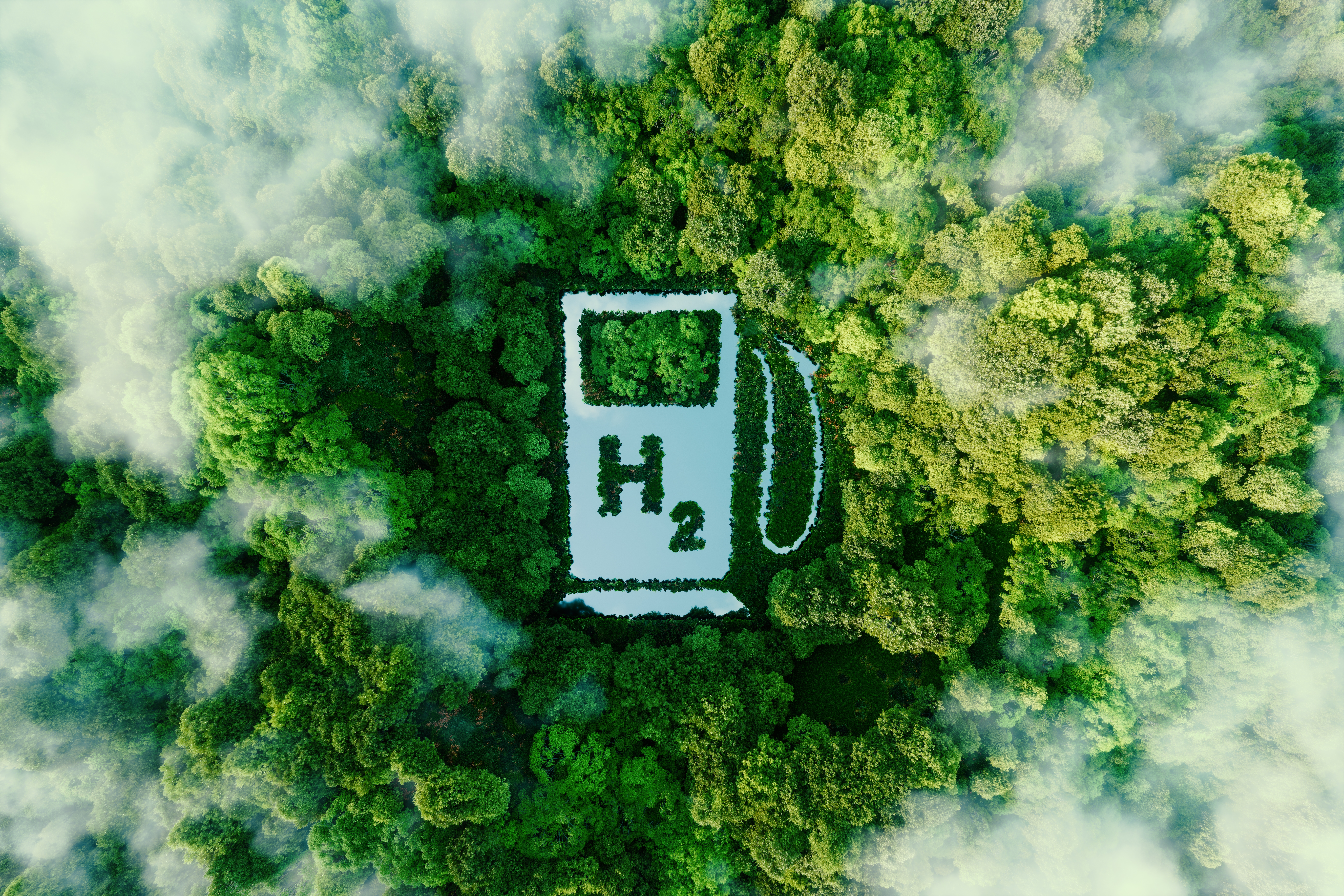 A,Lake,In,The,Shape,Of,A,Hydrogen,Filling,Station énergie verte environnement