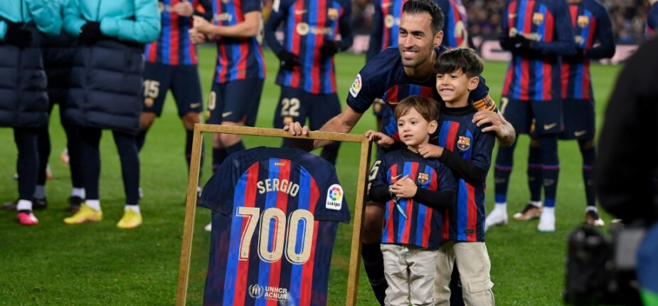 Sergio Busquets à l'occasion de son 700e match avec le FC Barcelona, le 22 janvier 2023 à Barcelone
