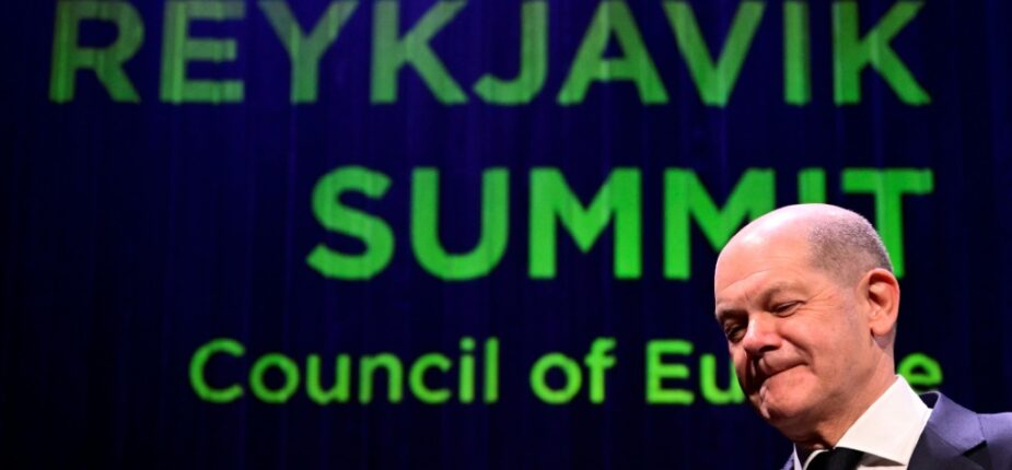 Le chancelier allemand Olaf Scholz au sommet du Conseil de l'Europe à Reykjavik, le 17 mai 2023