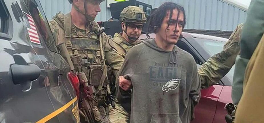 Photo diffusée par la police de l'Etat de Pennsylvanie de l'arrestation du criminel brésilien Danelo Cavalcante, le 13 septembre 2023.