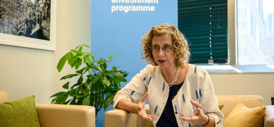 Inger Andersen, directrice exécutive du Programme des Nations unies pour l'environnement, lors d'une interview au siège de l'ONU à New York, le 21 septembre 2023